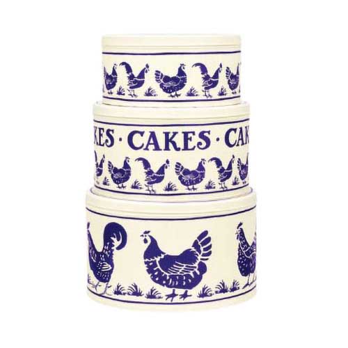 Emma Bridgewater Set Of 3 Round Cake Tins Blue Hens